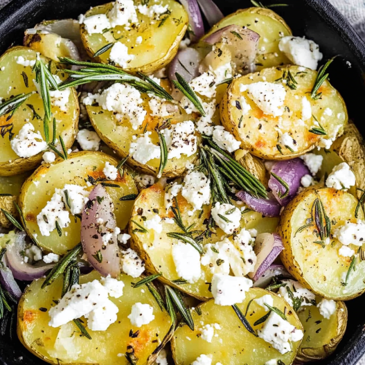 Quick smashed Greek potatoes with feta and rosemary