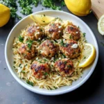 Greek Chicken Meatballs with Lemon Orzo