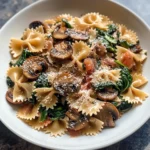 Farfalle Pasta with Spinach, Mushrooms, and Caramelized Onions