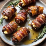 Goat Cheese Stuffed Bacon Wrapped Dates with Rosemary Honey